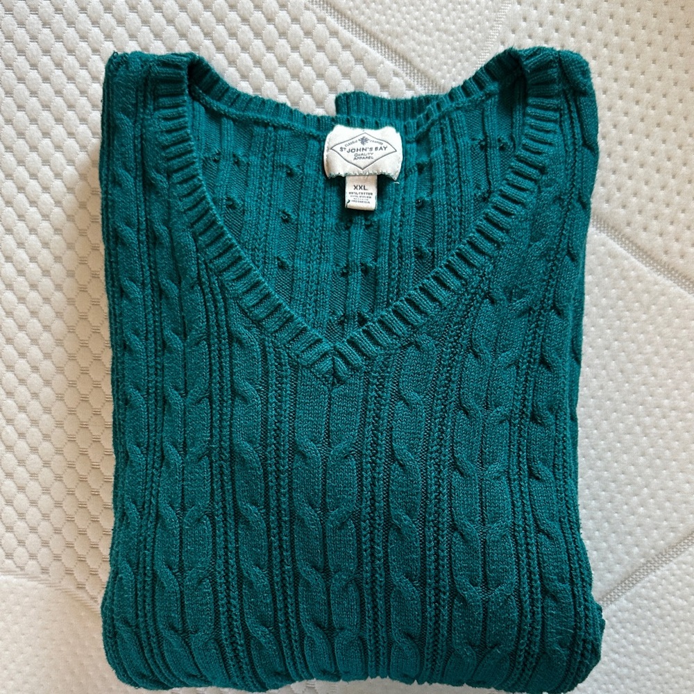St. John's Bay Teal V-Neck Cable Knit Sweater